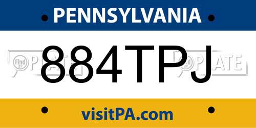 884TPJ Pennsylvania License Plate