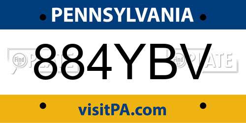 884YBV Pennsylvania License Plate