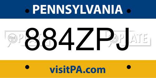 884ZPJ Pennsylvania License Plate