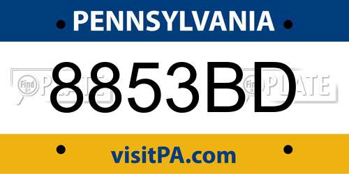 8853BD Pennsylvania License Plate