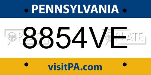 8854VE Pennsylvania License Plate