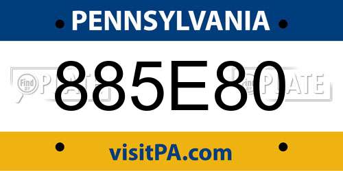 885E80 Pennsylvania License Plate