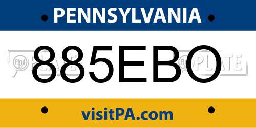 885EBO Pennsylvania License Plate