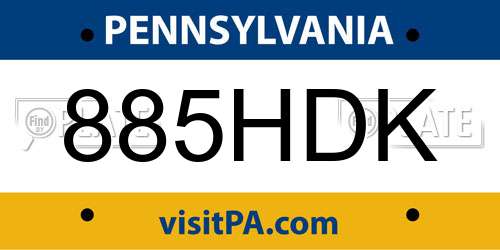 885HDK Pennsylvania License Plate
