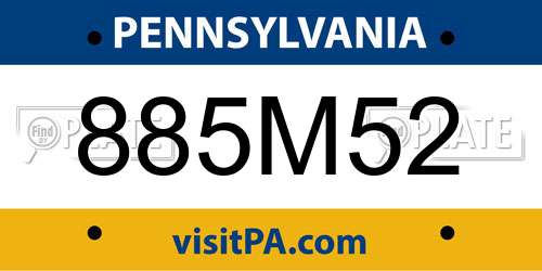 885M52 Pennsylvania License Plate