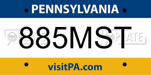 885MST Pennsylvania License Plate