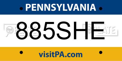 885SHE Pennsylvania License Plate