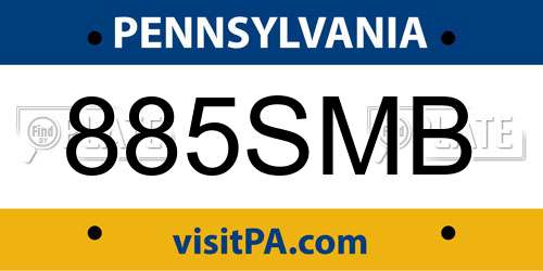 885SMB Pennsylvania License Plate