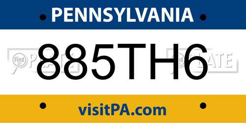 885TH6 Pennsylvania License Plate