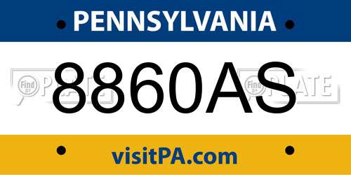 8860AS Pennsylvania License Plate