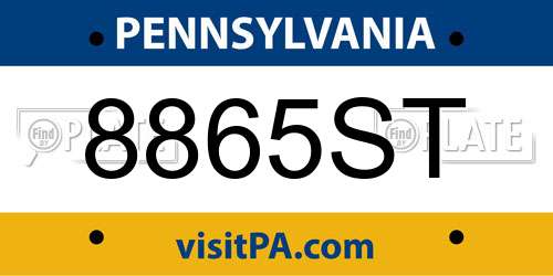 8865ST Pennsylvania License Plate