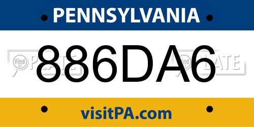 886DA6 Pennsylvania License Plate