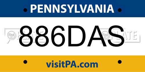 886DAS Pennsylvania License Plate