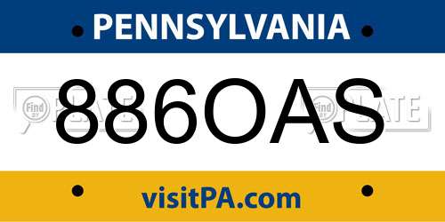 886OAS Pennsylvania License Plate