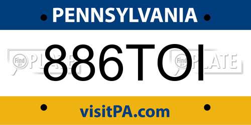 886TOI Pennsylvania License Plate