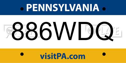 886WDQ Pennsylvania License Plate