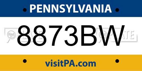 8873BW Pennsylvania License Plate