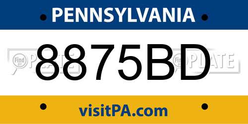 8875BD Pennsylvania License Plate