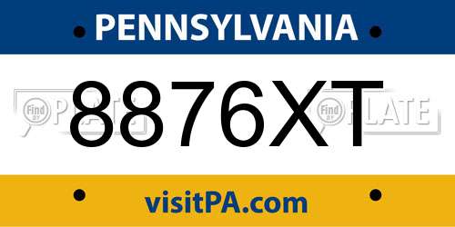 8876XT Pennsylvania License Plate