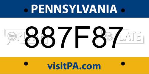 887F87 Pennsylvania License Plate