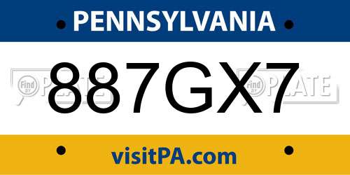 887GX7 Pennsylvania License Plate
