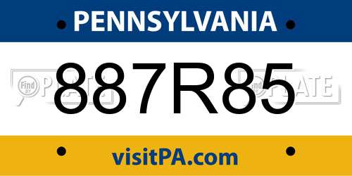 887R85 Pennsylvania License Plate