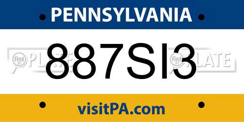 887SI3 Pennsylvania License Plate