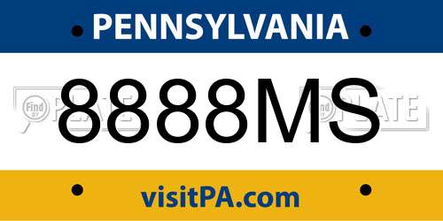 8888MS Pennsylvania License Plate