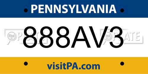 888AV3 Pennsylvania License Plate