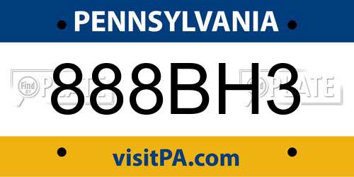 888BH3 Pennsylvania License Plate