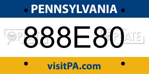 888E80 Pennsylvania License Plate