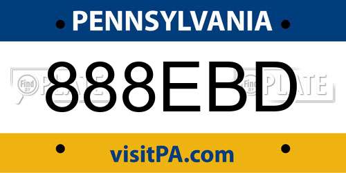 888EBD Pennsylvania License Plate