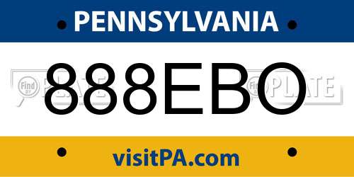 888EBO Pennsylvania License Plate
