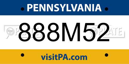888M52 Pennsylvania License Plate