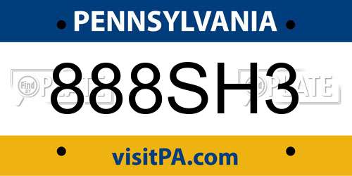 888SH3 Pennsylvania License Plate