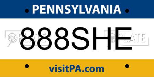 888SHE Pennsylvania License Plate