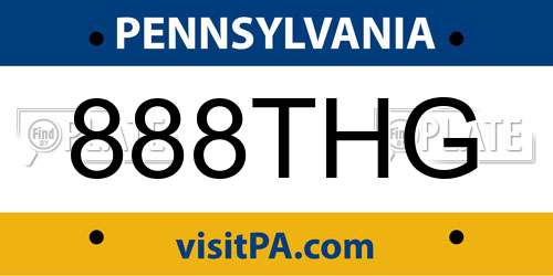 888THG Pennsylvania License Plate