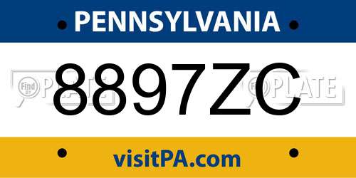 8897ZC Pennsylvania License Plate