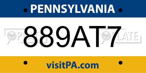 889AT7 Pennsylvania License Plate