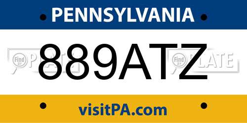889ATZ Pennsylvania License Plate