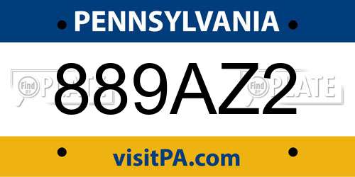 889AZ2 Pennsylvania License Plate