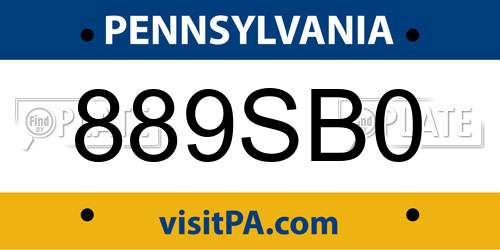 889SB0 Pennsylvania License Plate