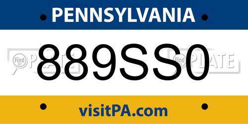 889SS0 Pennsylvania License Plate