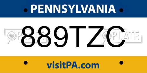 889TZC Pennsylvania License Plate