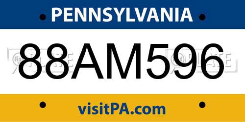 88AM596 Pennsylvania License Plate
