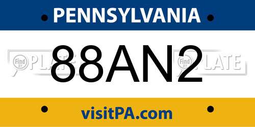88AN2 Pennsylvania License Plate