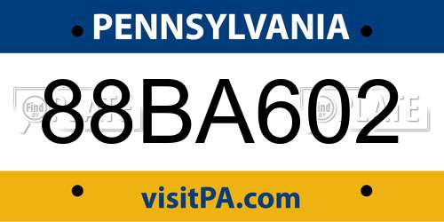 88BA602 Pennsylvania License Plate