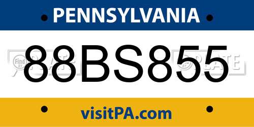 88BS855 Pennsylvania License Plate