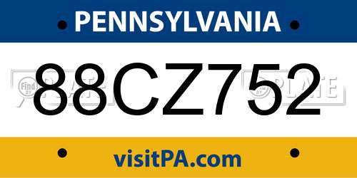 88CZ752 Pennsylvania License Plate