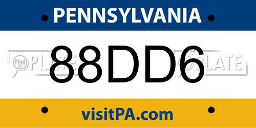 88DD6 Pennsylvania License Plate